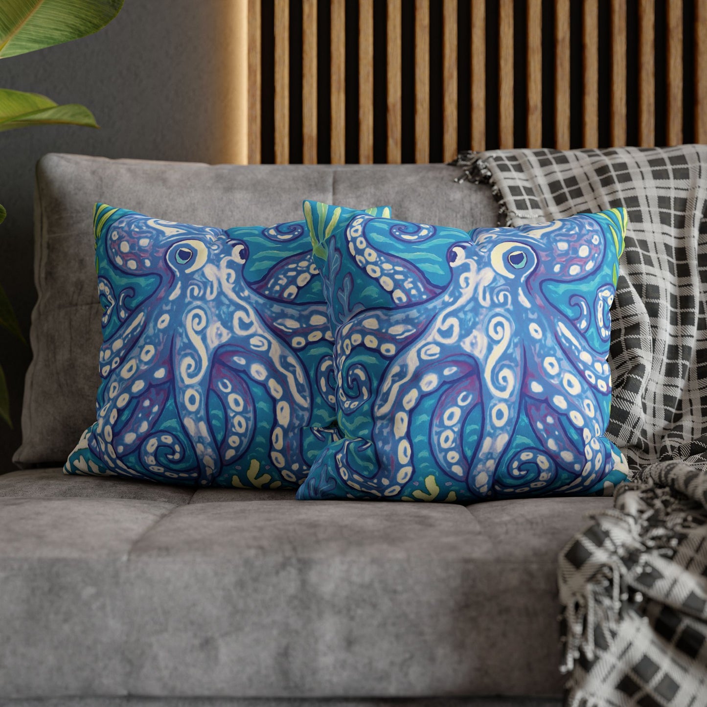 Faux Suede Square Pillowcase - Blue Kraken Joe