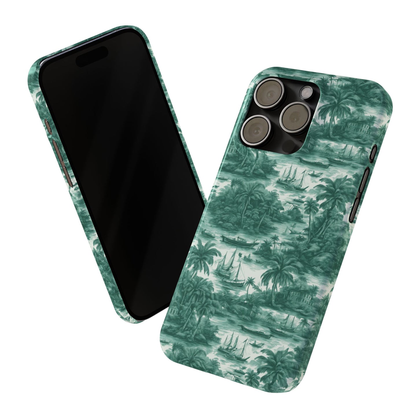 Slim Phone Cases - Tropical Toile #1, evergreen