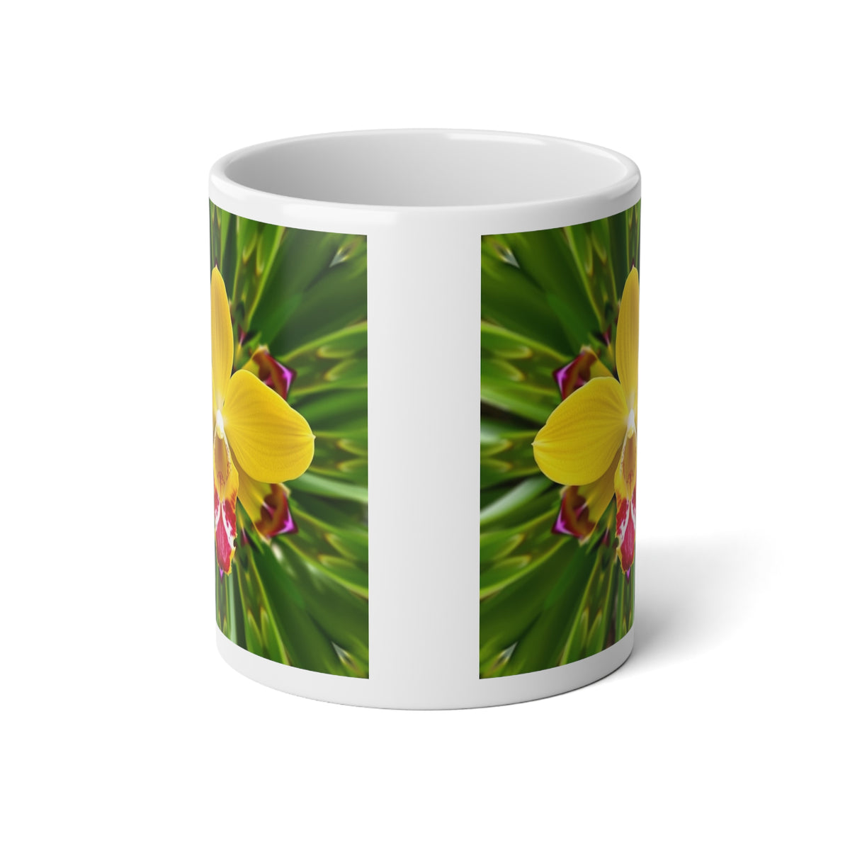 Jumbo Mug, 20oz, Yellow Orchid Kaleidoscope | Tropical Coffee Cup