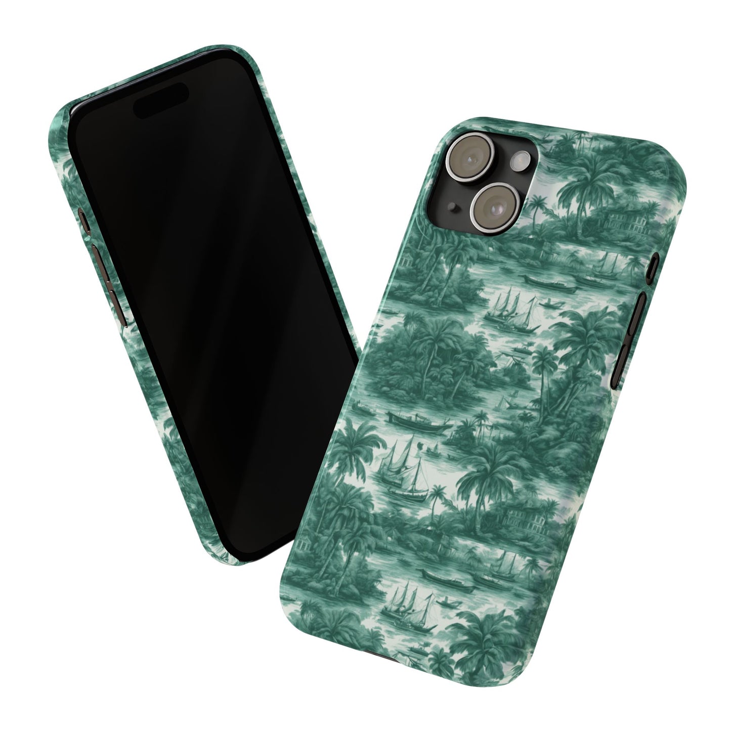 Slim Phone Cases - Tropical Toile #1, evergreen