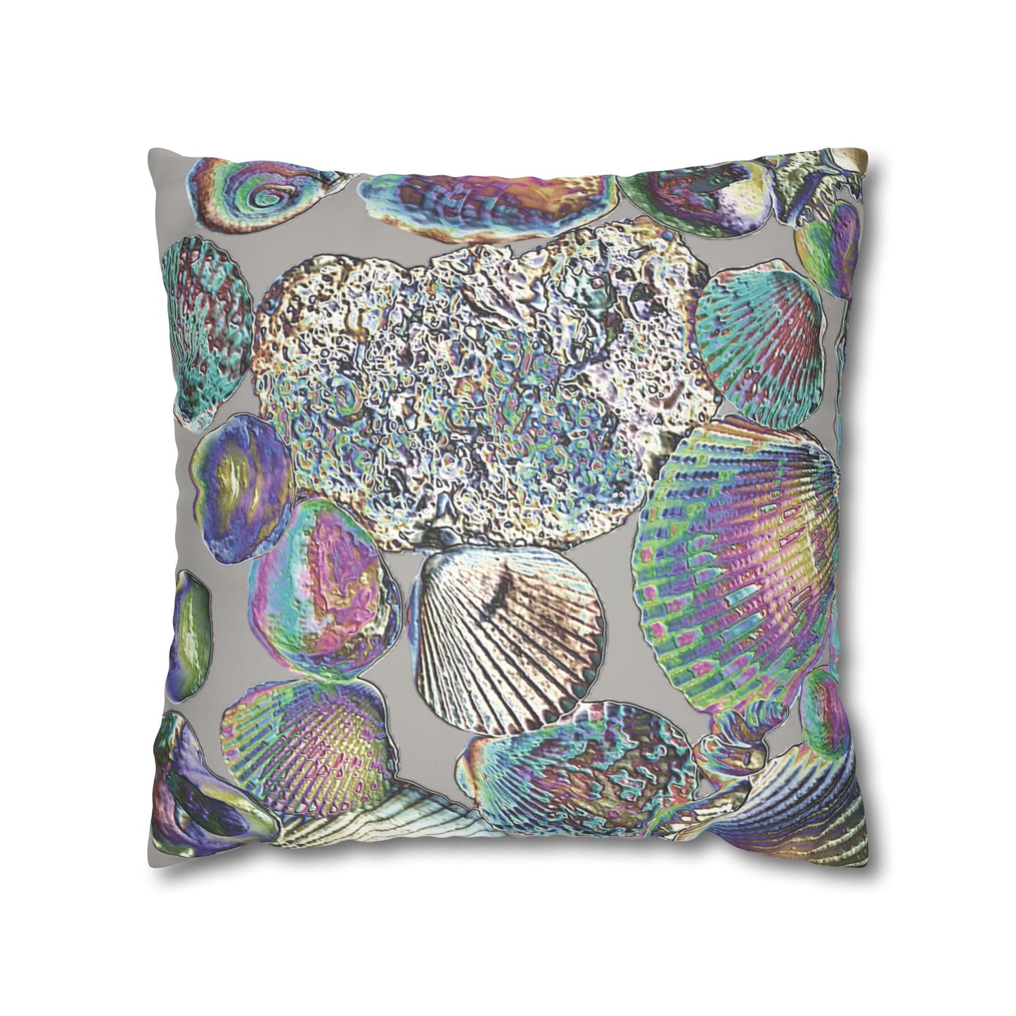 Faux Suede Square Pillowcase - Heatwave Seashell Collection, Light Grey