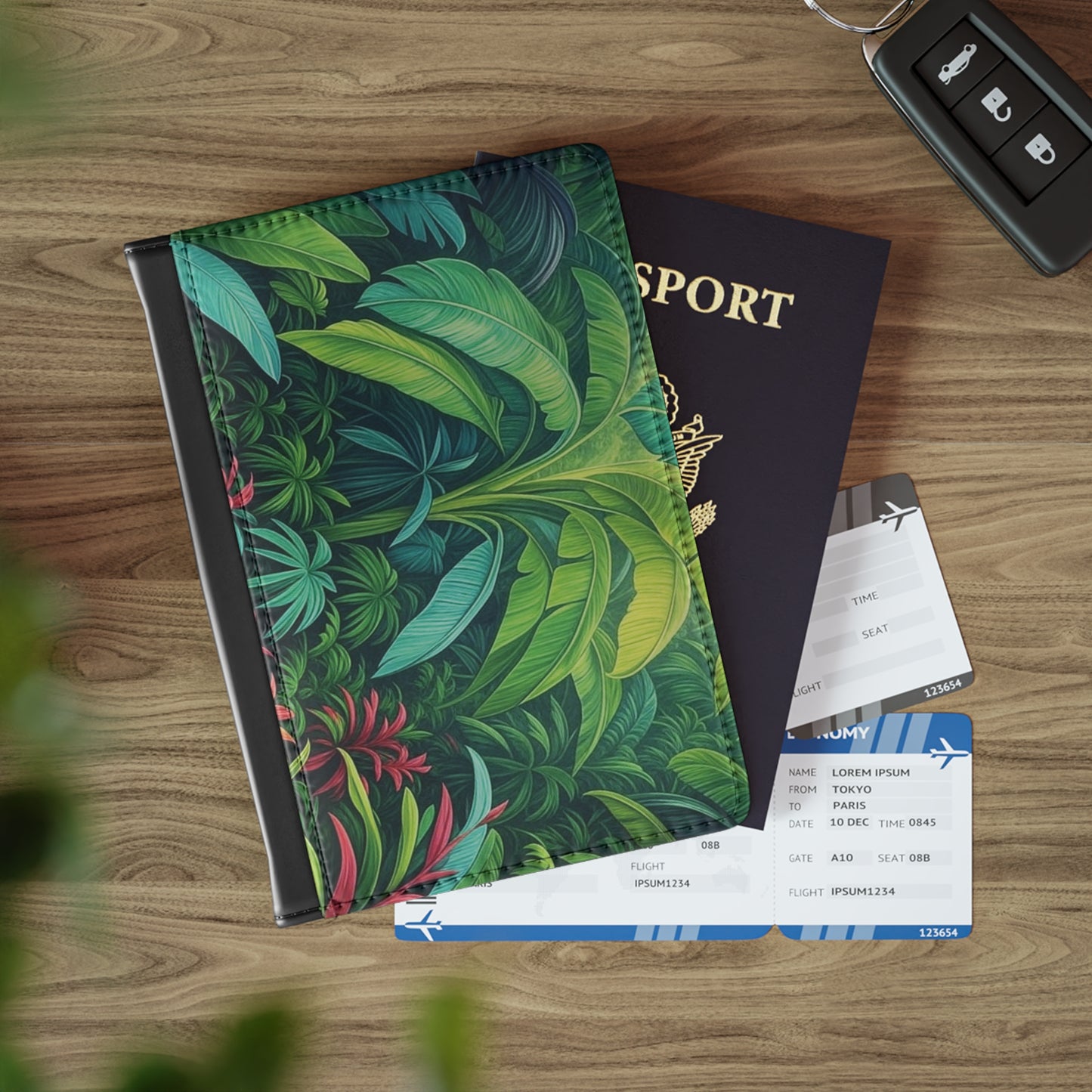 Tropical Passport Cover, Faux Leather - RFID blocking for travel security / Rainforest Sleeping Spot