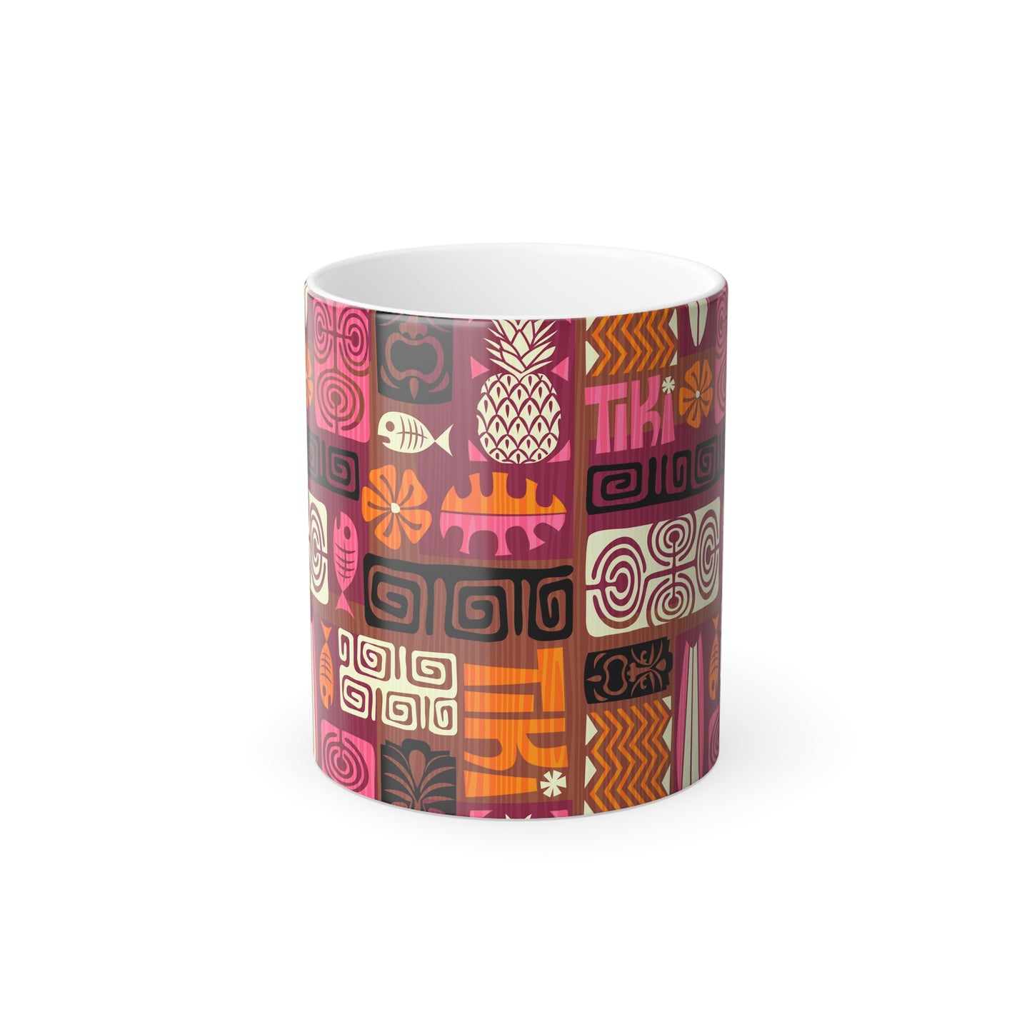 Color Morphing Mug, 11oz, Tiki Poster Pink/Orange