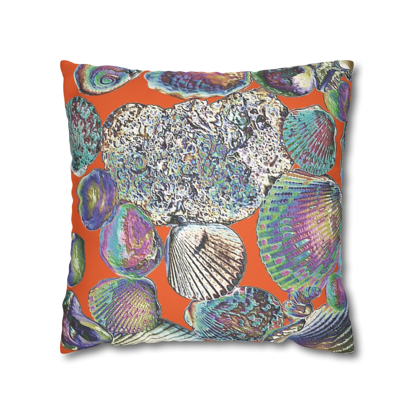 Faux Suede Square Pillowcase - Heatwave Seashell Collection, Orange