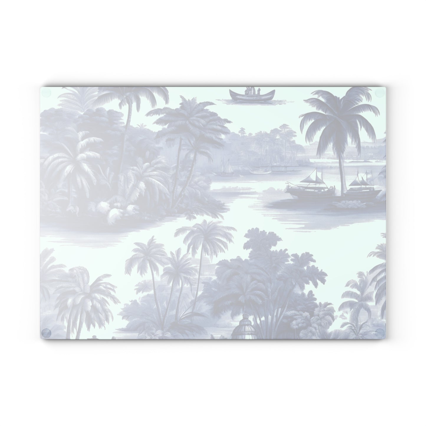 Glass Cutting Board, 2 sizes - Tropical Toile #2, blue