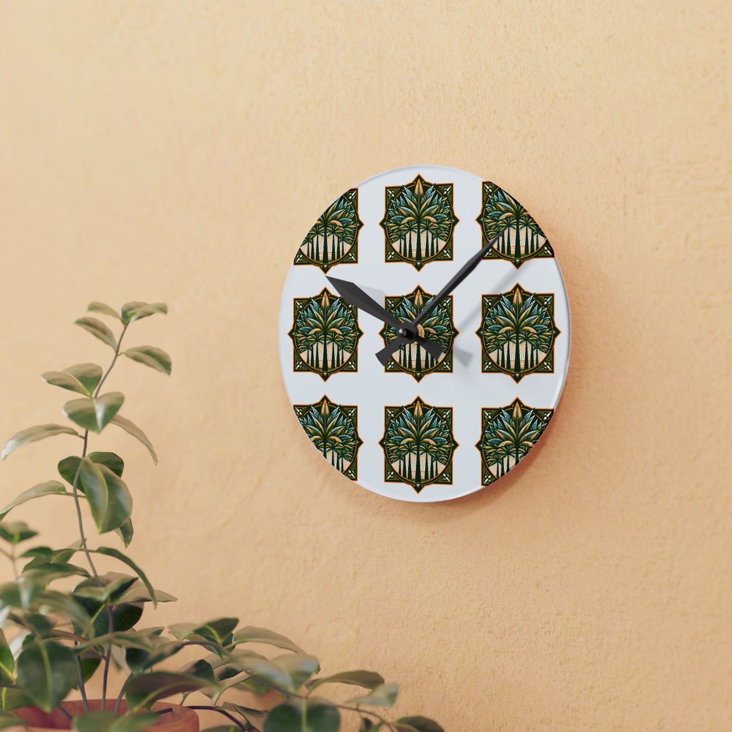 Acrylic Wall Clock, Deco Palms brown/green