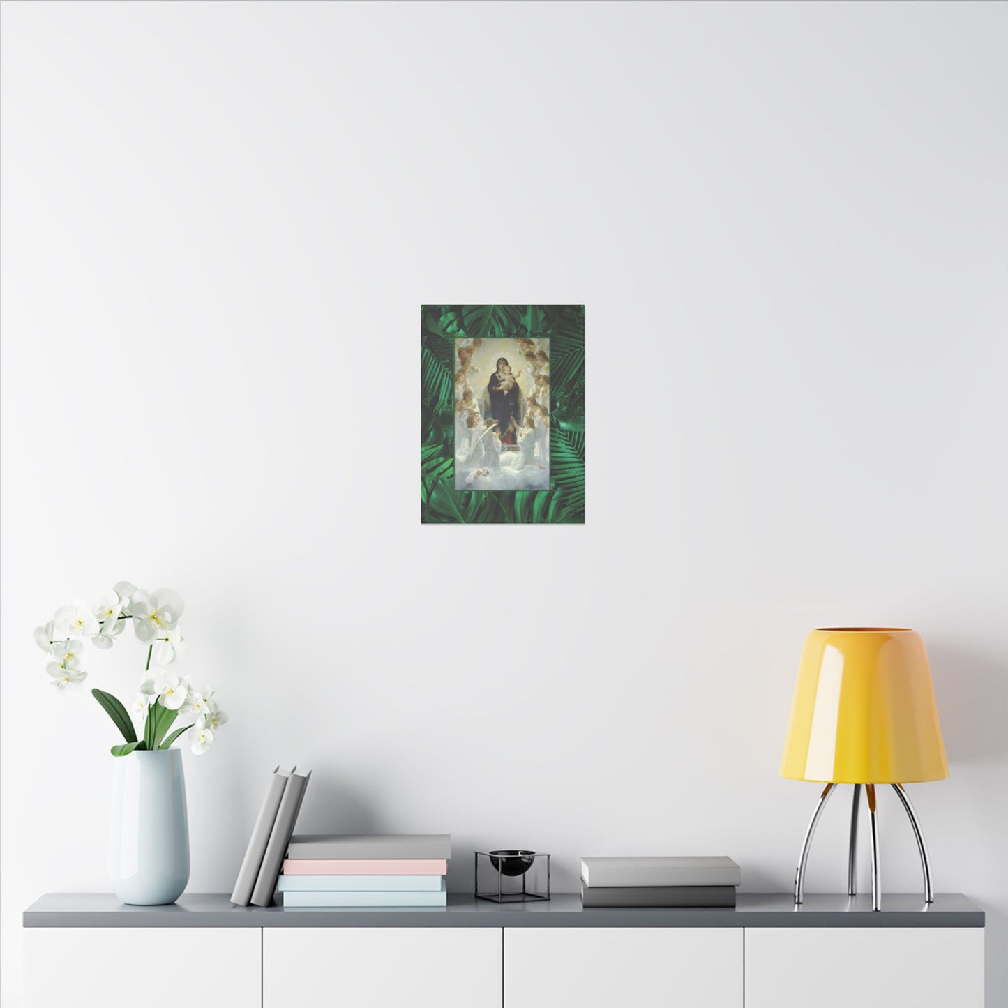 "Tropical Rainforest Our Lady With Angels" Religious Canvas Artwork - Stretched Canvas Print / Virgin Mary & Jesus