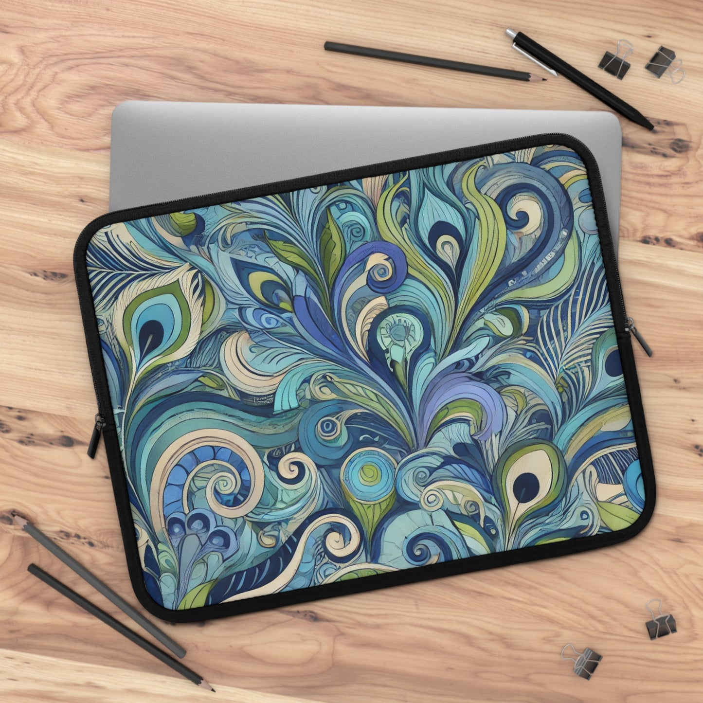 Tropical Laptop Sleeve, 5 Sizes - Perfect for Beach Lovers & Students / Feather Currents Blue