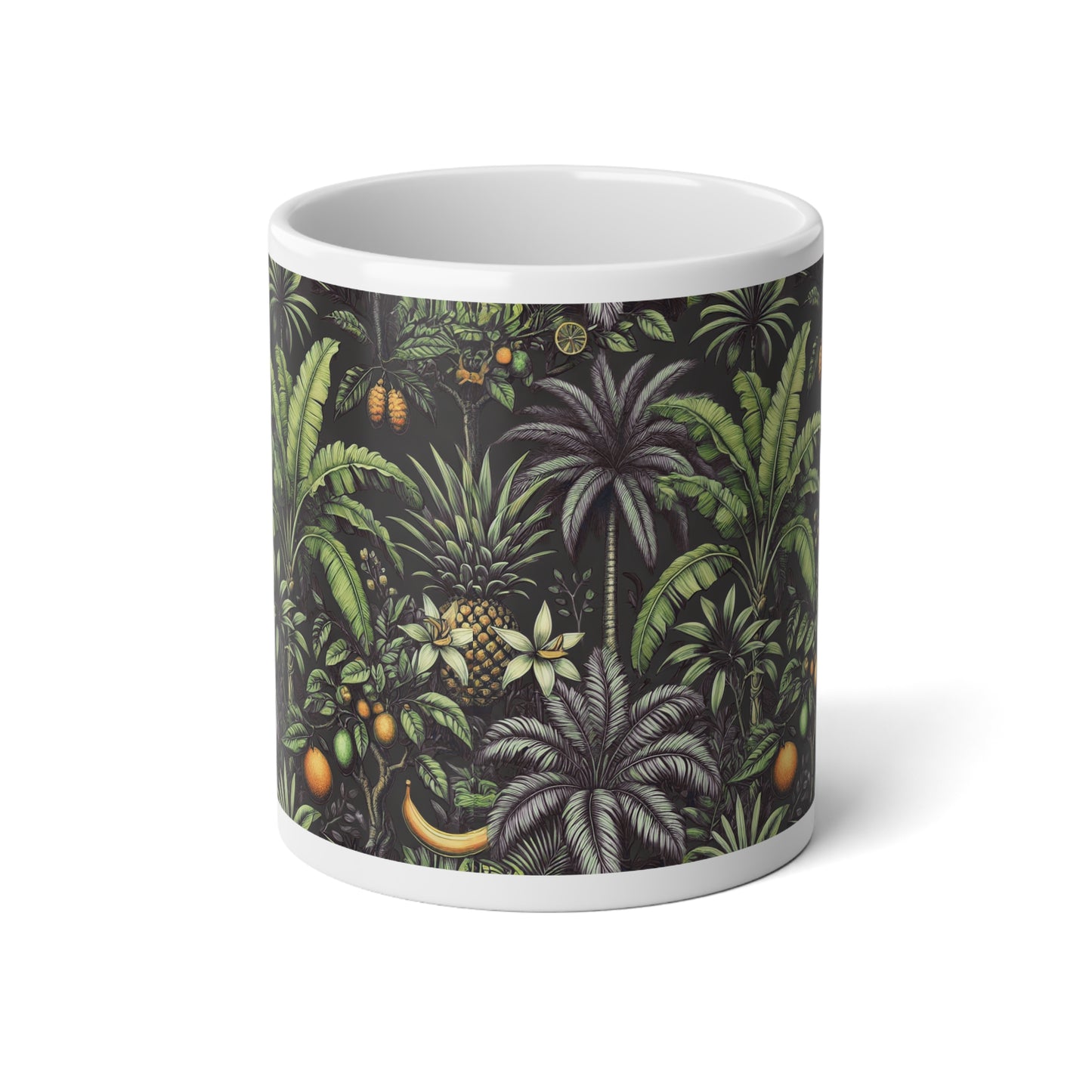 Jumbo Mug, 20oz, Monet Seashells | Palms & More Tropical Fruit, Black
