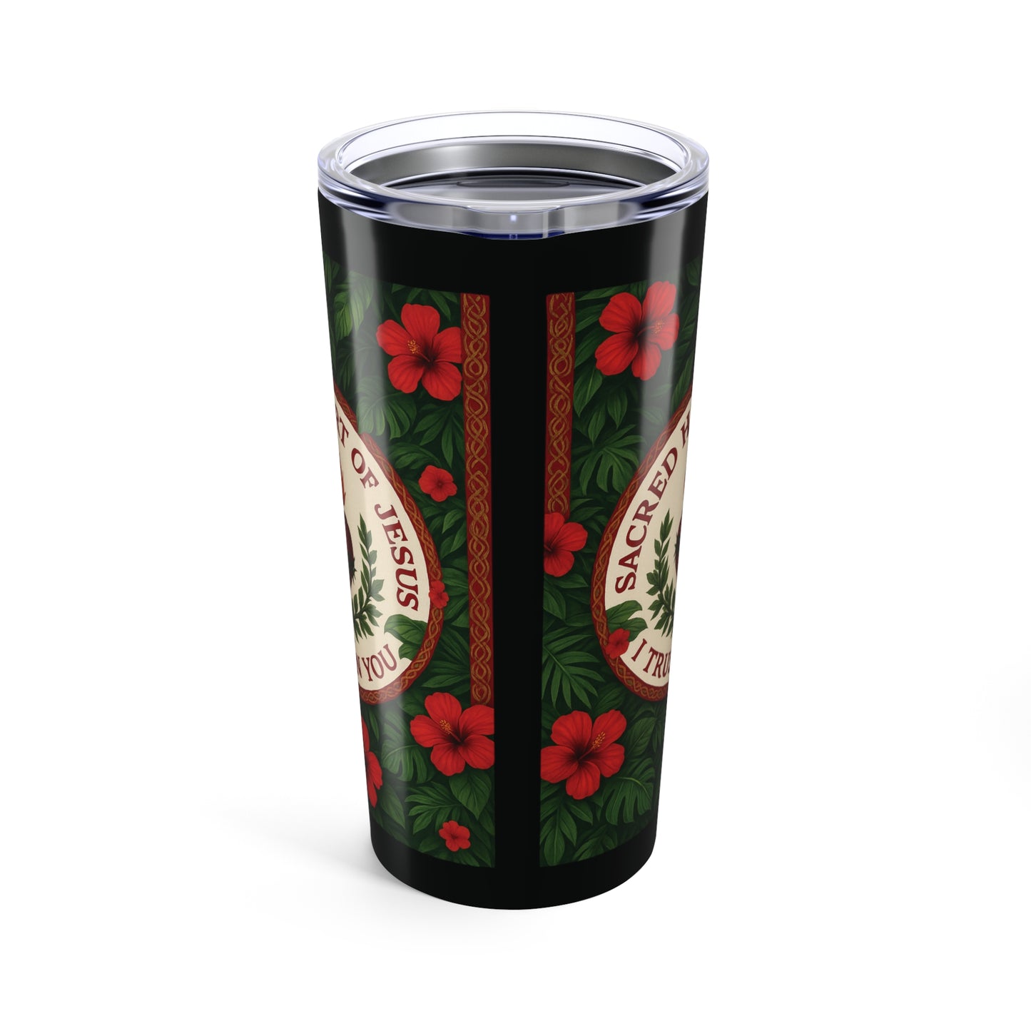Religious 20oz Tropical Glossy Tumbler - Sacred Heart of Jesus Prayer, Black