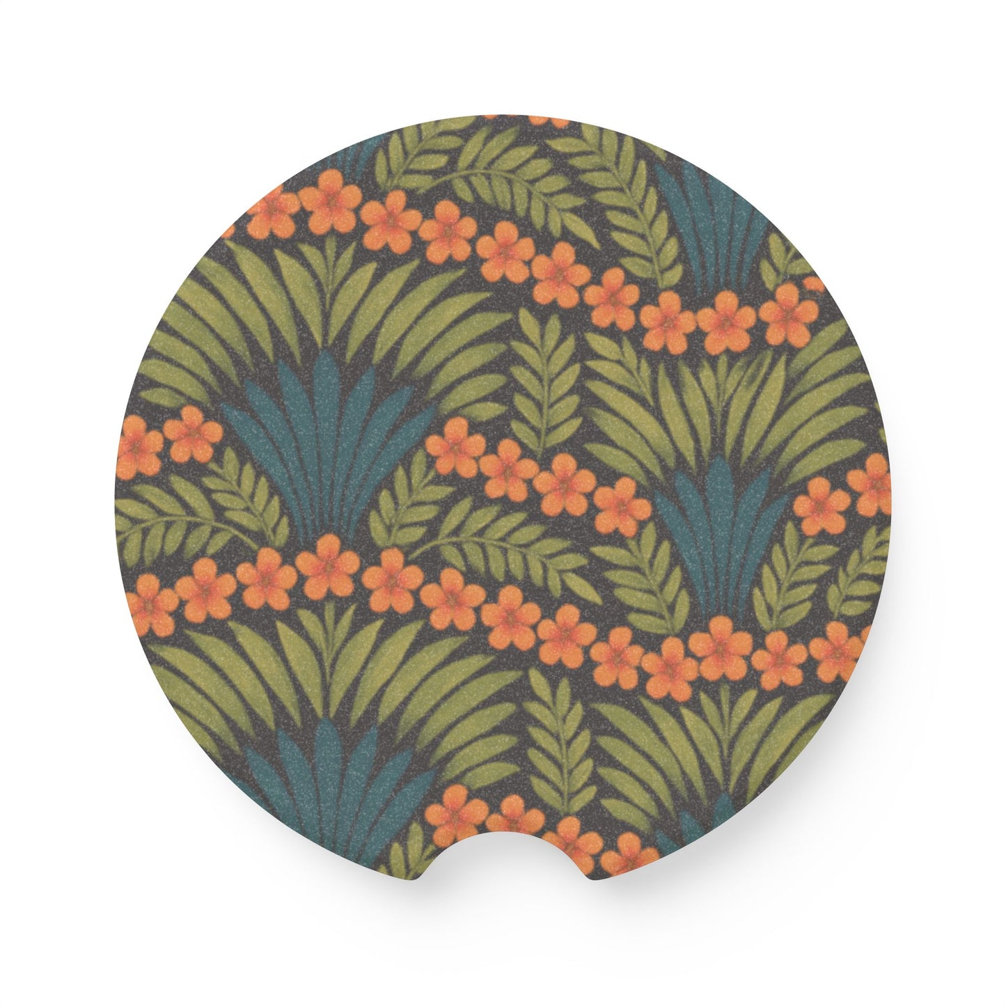 Soapstone Car Coaster - Hibiscus Fan Dance, Orange