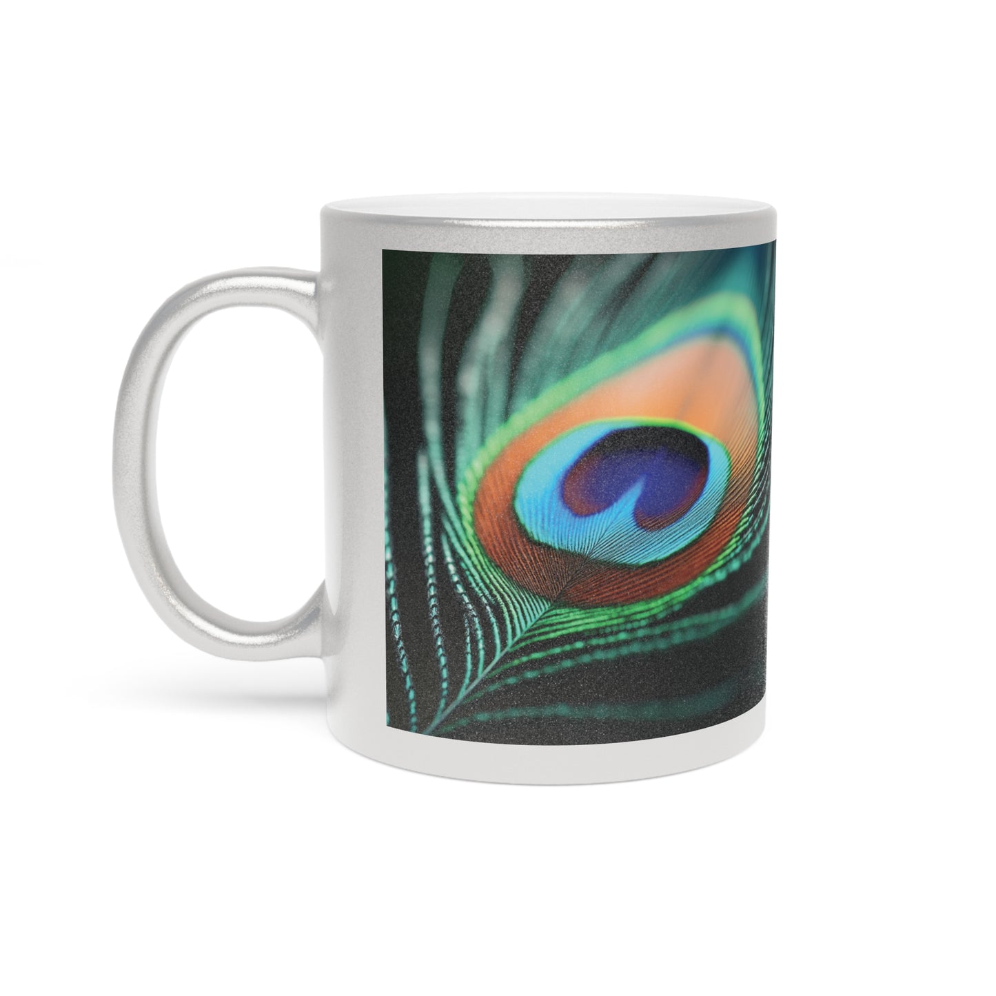 Tropical Metallic Mug, Gold or Silver: Peacock Eye Feather