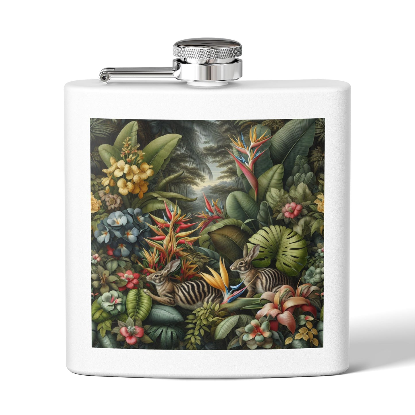 Tropical Stainless Steel 6 oz. Flask, Many Colors – Rainforest Rabbit Outing