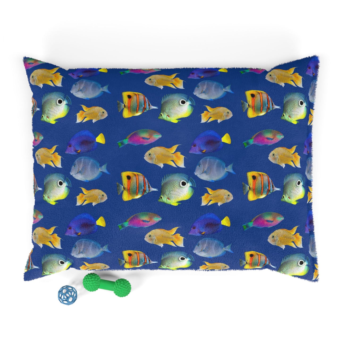 Pet Bed - Cozy and Fun Dog or Cat Bed for Beach Lovers / School of Fish, Dark Blue