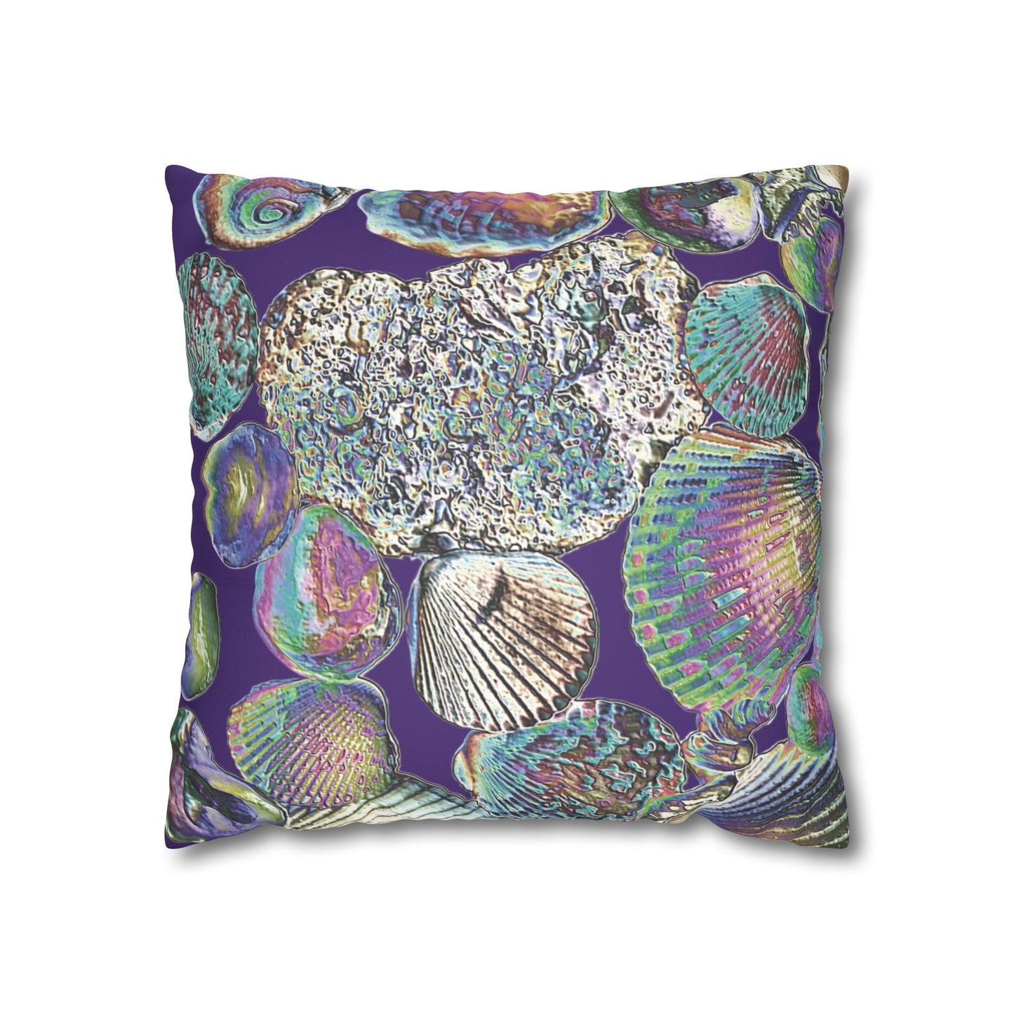 Faux Suede Square Pillowcase - Heatwave Seashell Collection, Purple