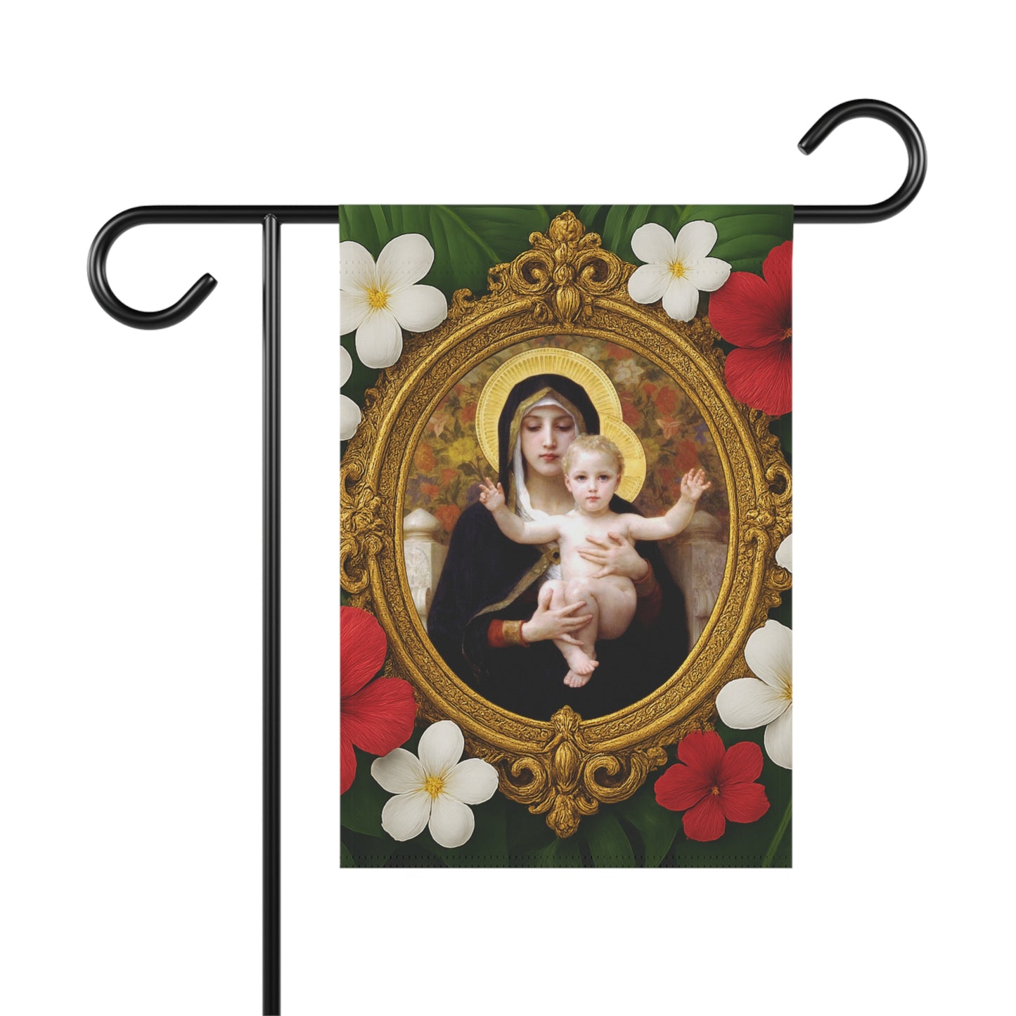 Religious Tropical Garden Flag  - Perfect for Outdoor Decor / Virgin of the Lilies