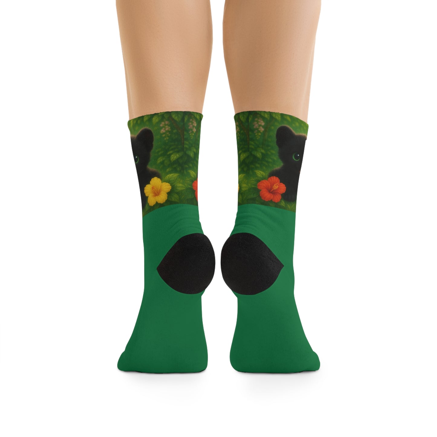 Recycled Poly Socks, Baby Black Panthers/Dark Green