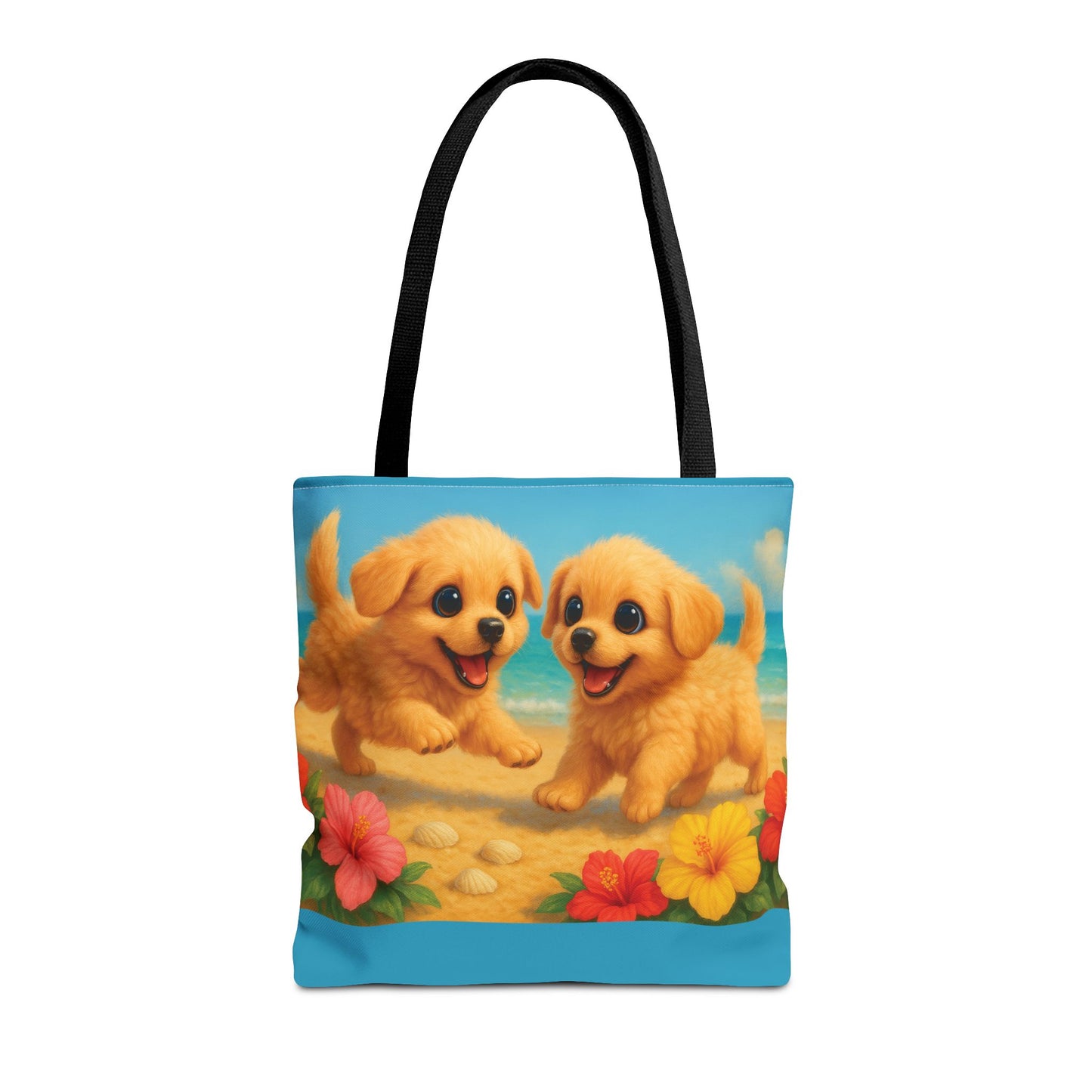 Two Puppies on Beach Tote Bag - 3 Sizes