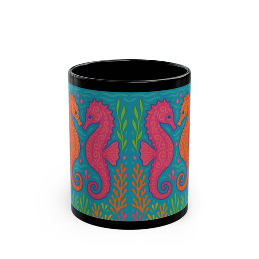 Black Coffee Mug - Sunset Seahorses