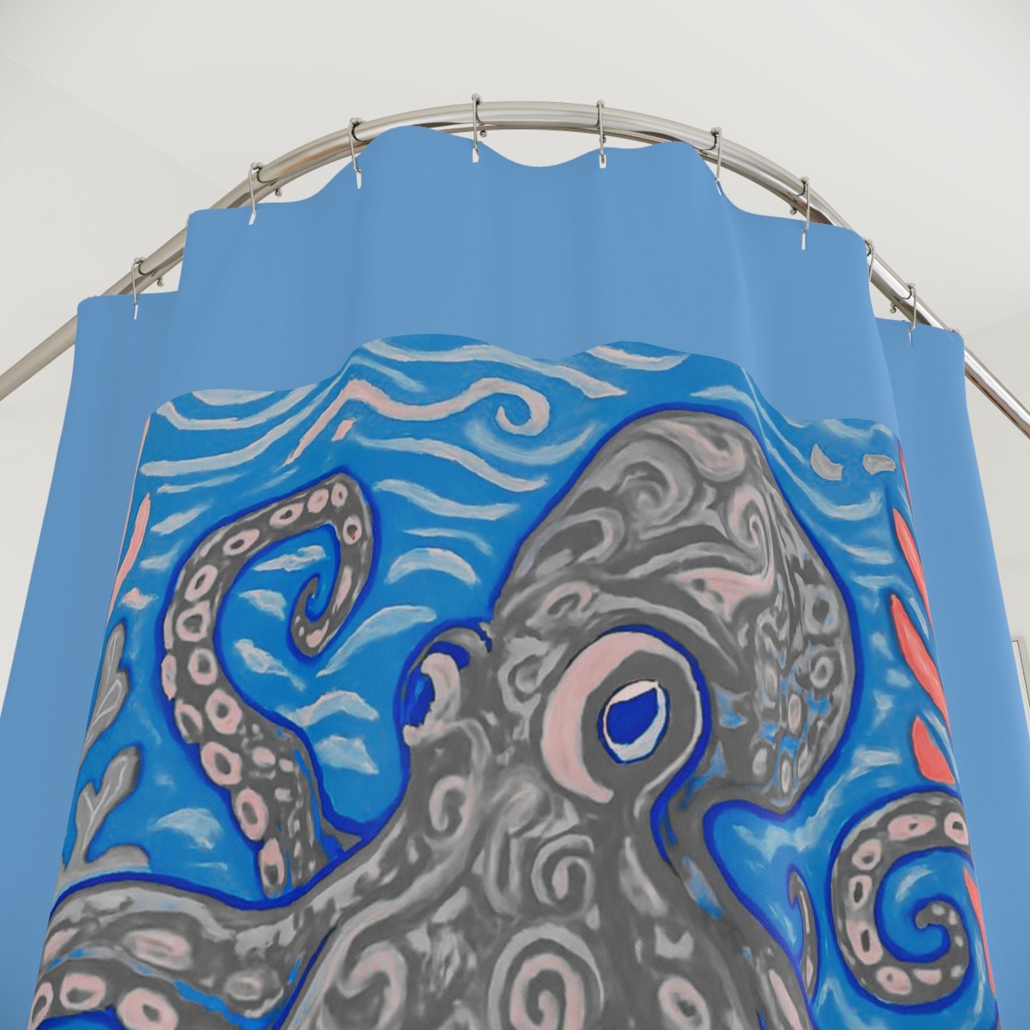 Tropical Shower Curtain - Rainforest Bathroom Decor / Kraken Joe Slate/Lt. Blue