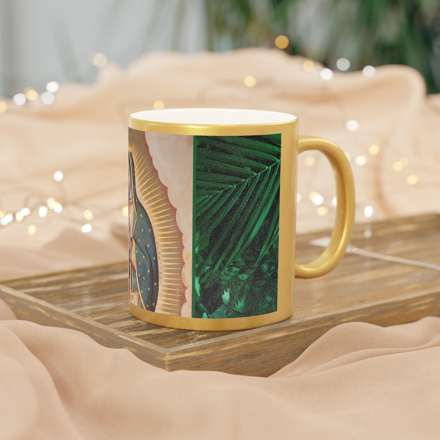 Religious Metallic Mug, Gold or Silver - MACRO "Tropical Rainforest Our Lady of Guadalupe"