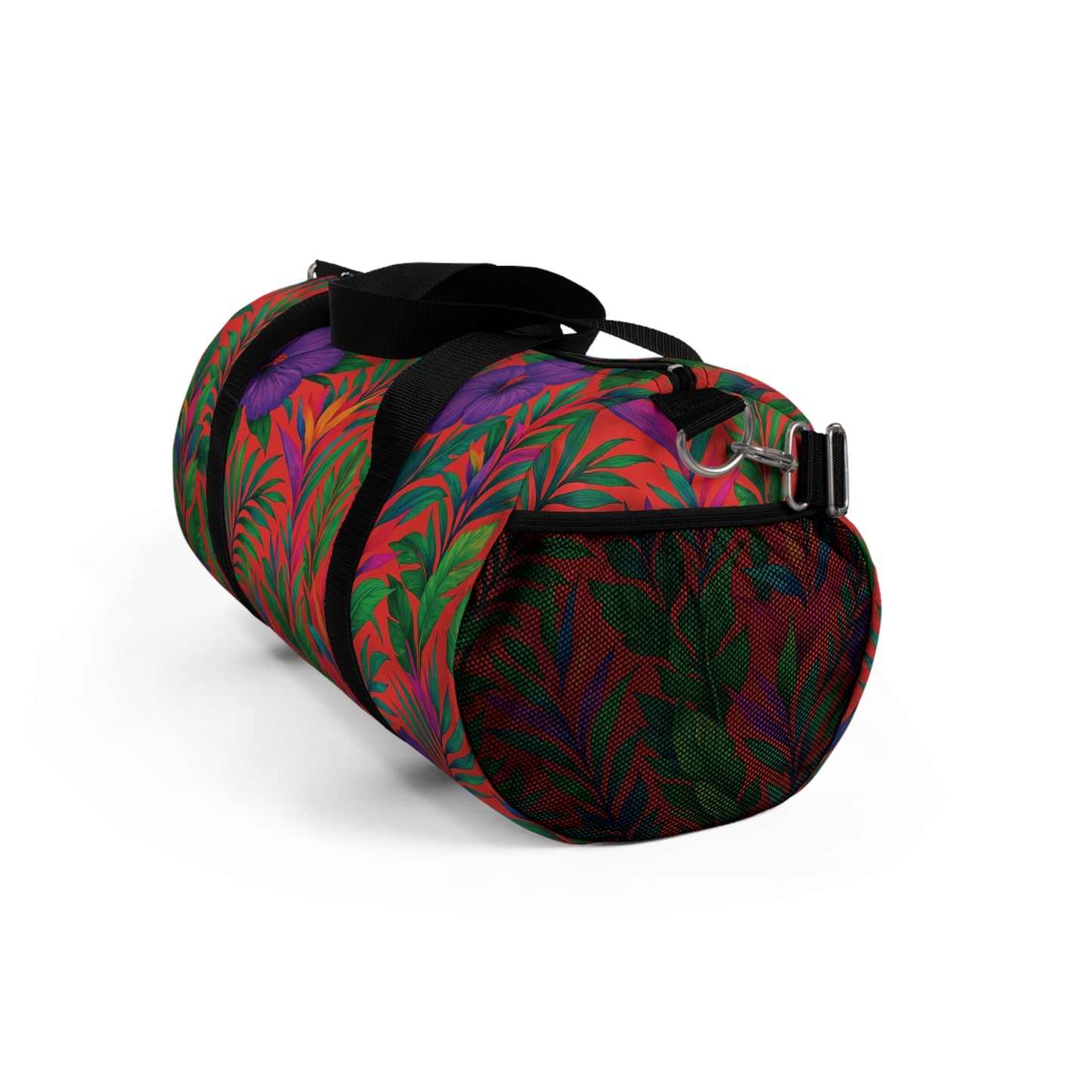 Tropical Rainforest Duffel Bag - Perfect for Travel and Gym / Midnight Flowers Coral