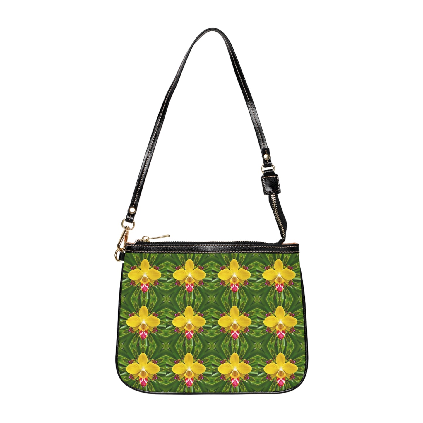 Tropical Floral Small Shoulder Bag - Stylish and Versatile Handbag / Yellow Orchid Kaleidoscope