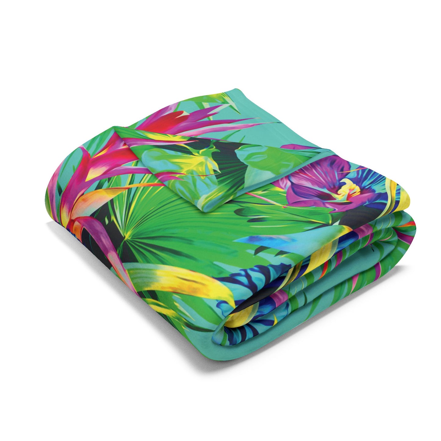 Turquoise Plant Palooza Fleece Blanket - Colorful Tropical Botanical Design