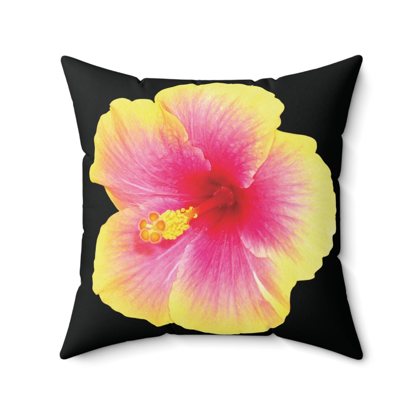 Decorative Pillow - Accent Cushion, 4 Sizes / Photo Yellow Hibiscus, Black