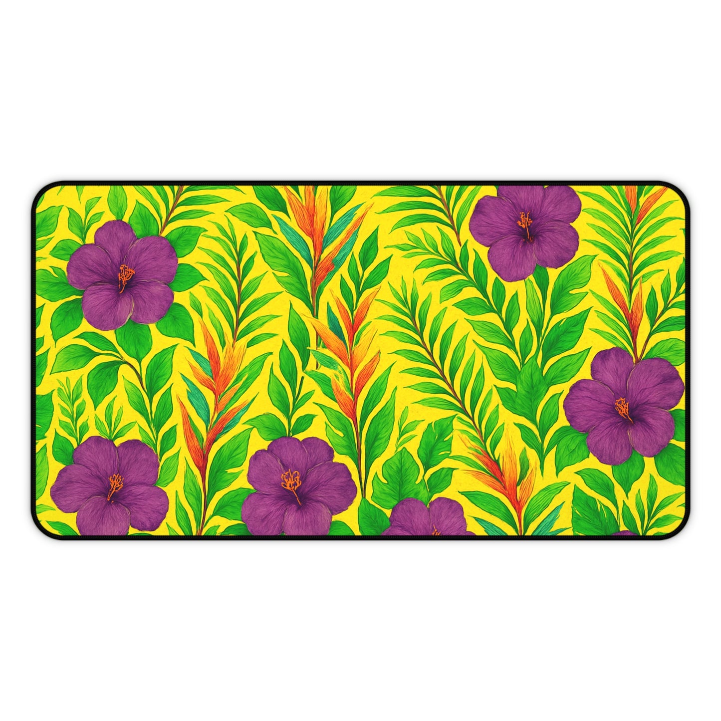 Tropical Mouse Pad/Desk Mat, 3 Sizes - Bright Botanical Design, Perfect for Home Office / Midnight Flower Yellow