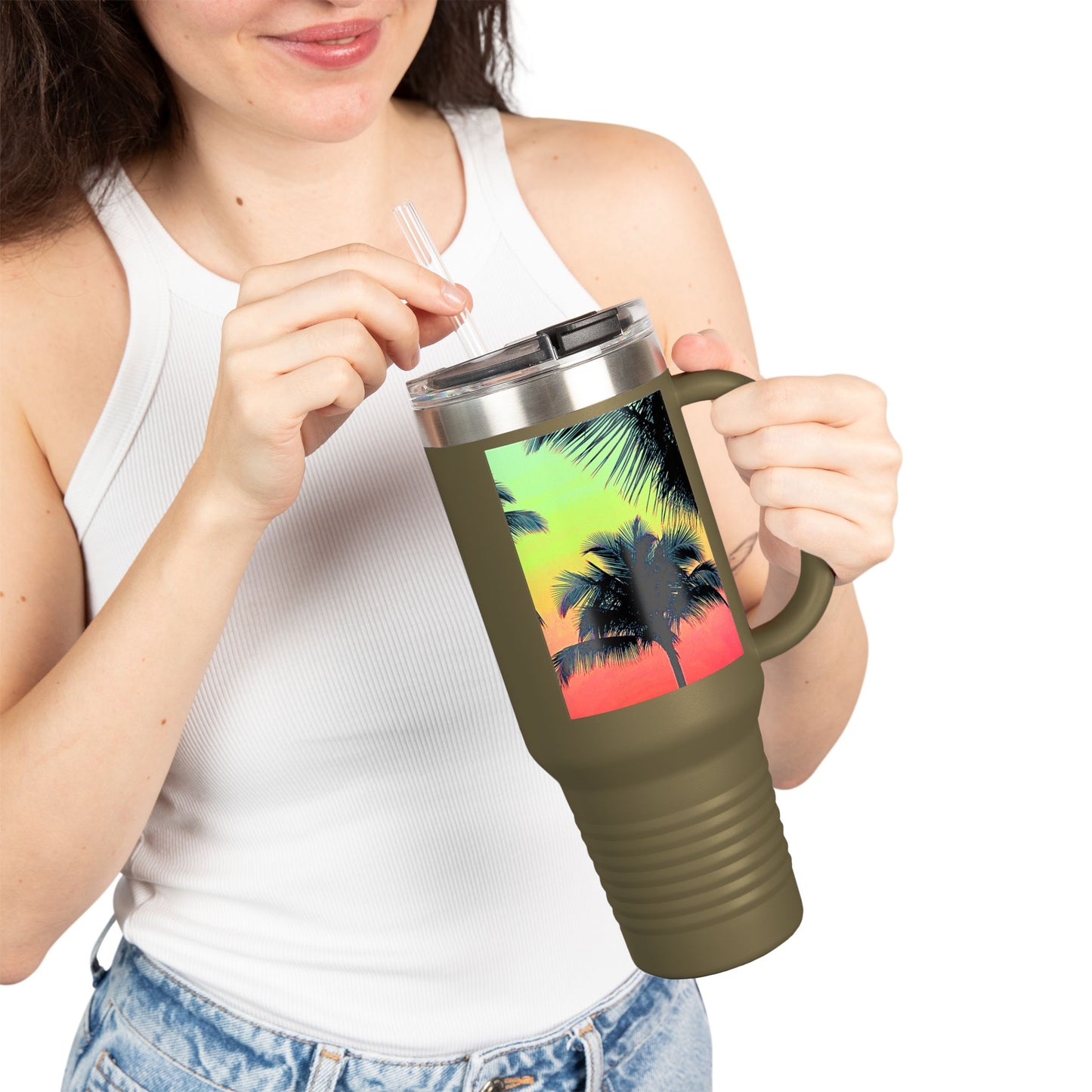 Insulated Travel Mug, 40oz / Palm Glow Sangria - Perfect for Outdoor Adventures