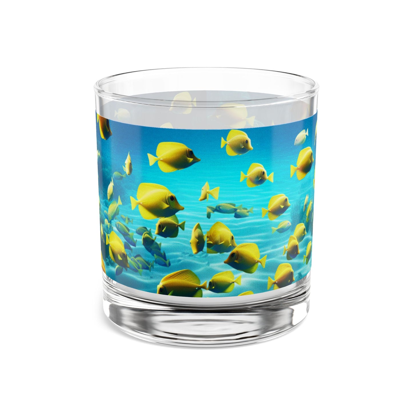School of Fish/Yellow Tangs Rocks Glass - 10oz Colorful Tropical Design