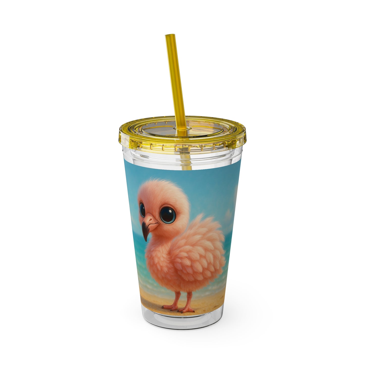 Tropical Tumbler with Straw | 16oz Colorful Travel Cup / Baby Flamingo