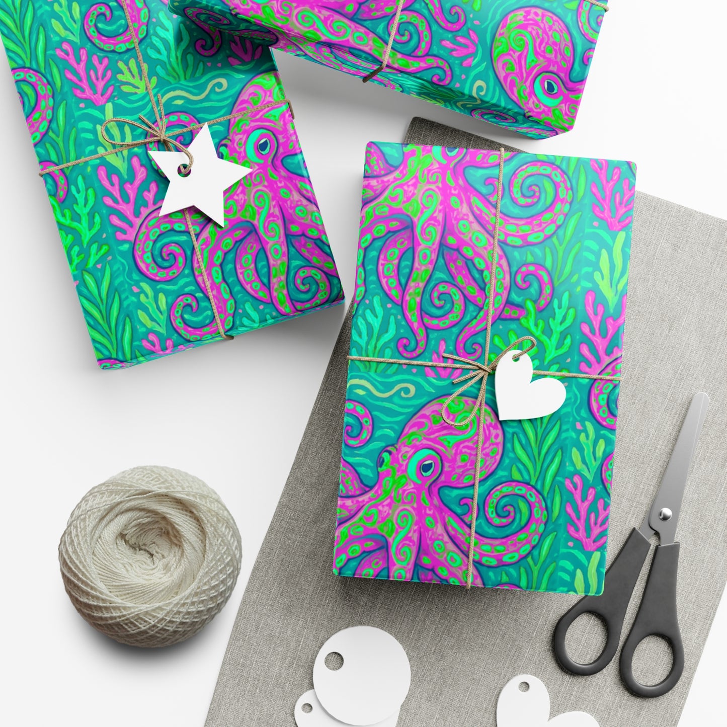Wrapping Paper - Tropical Gift Wrap for All Occasions / 3 Sizes, 2 Finishes / Octopus Kraken Joe, Purple