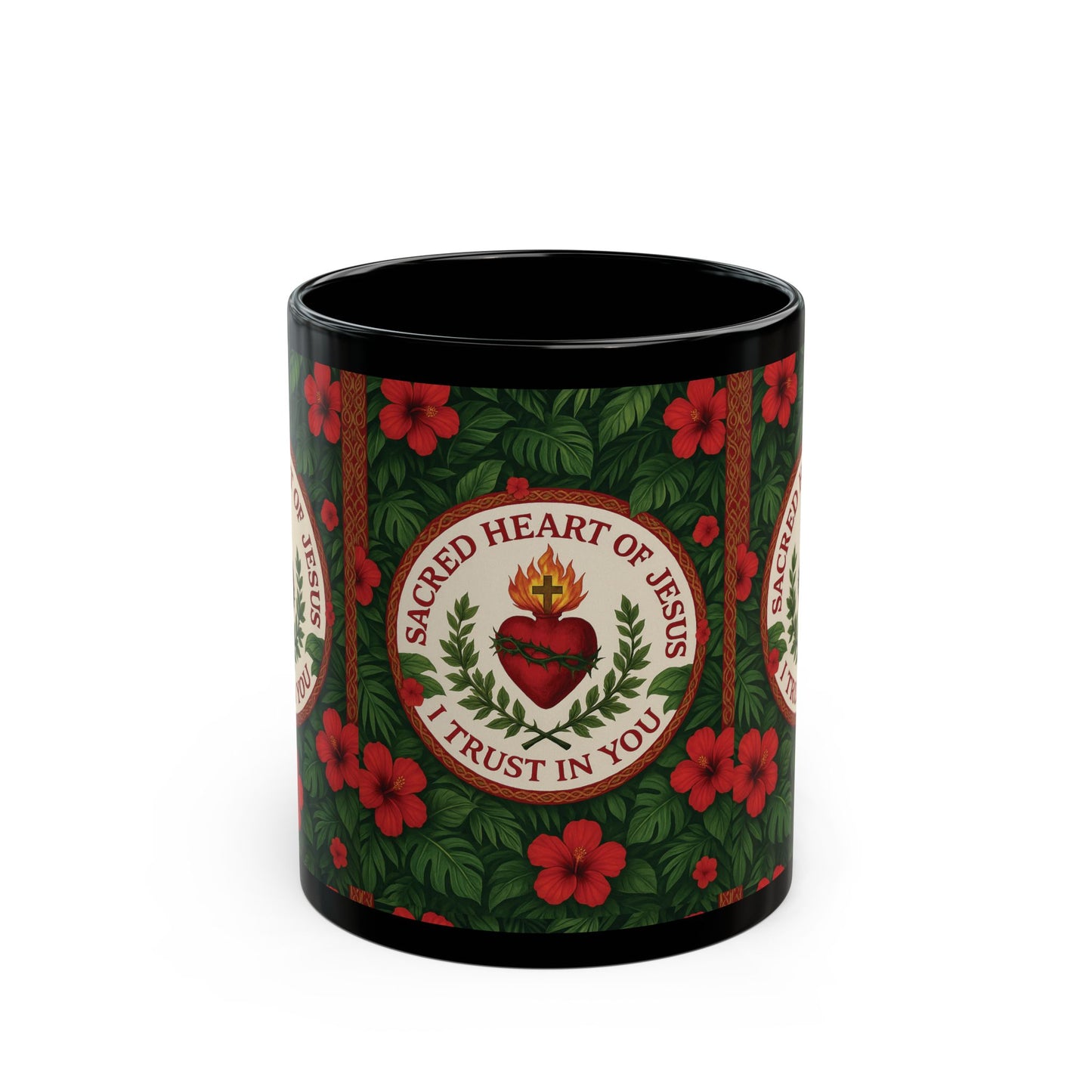 Religious Black Coffee Mug - Sacred Heart of Jesus Prayer