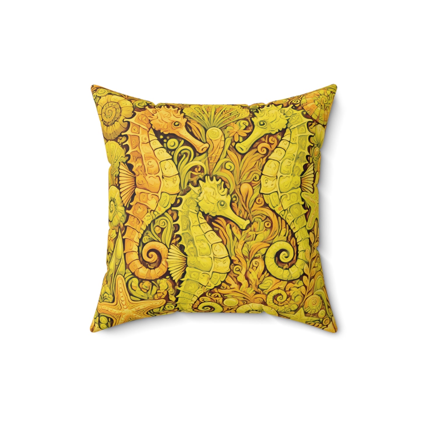Decorative Pillow - Accent Cushion, 4 Sizes / Seahorse Trio, Yellow