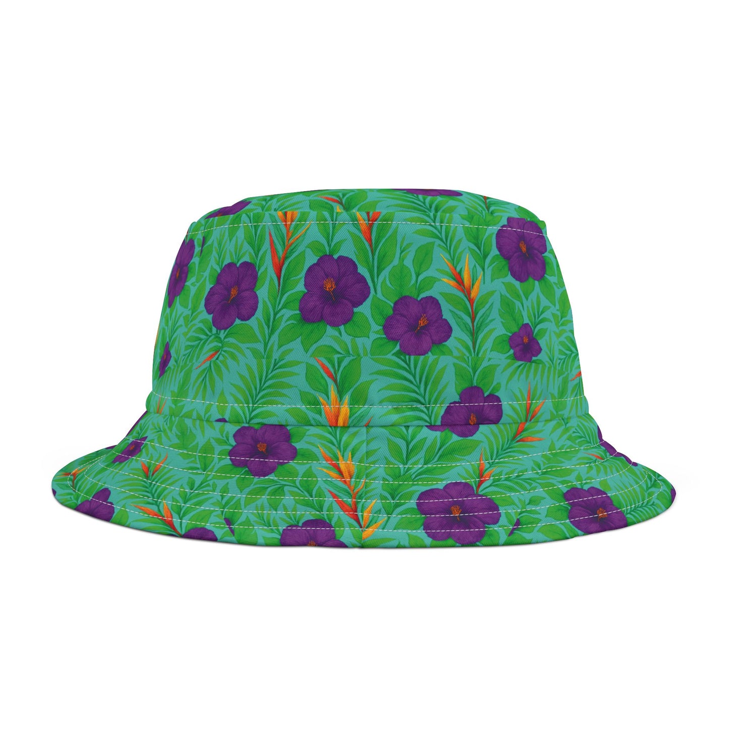 Tropical Polyester Bucket Hat, 2 Sizes - Midnight Flower Green