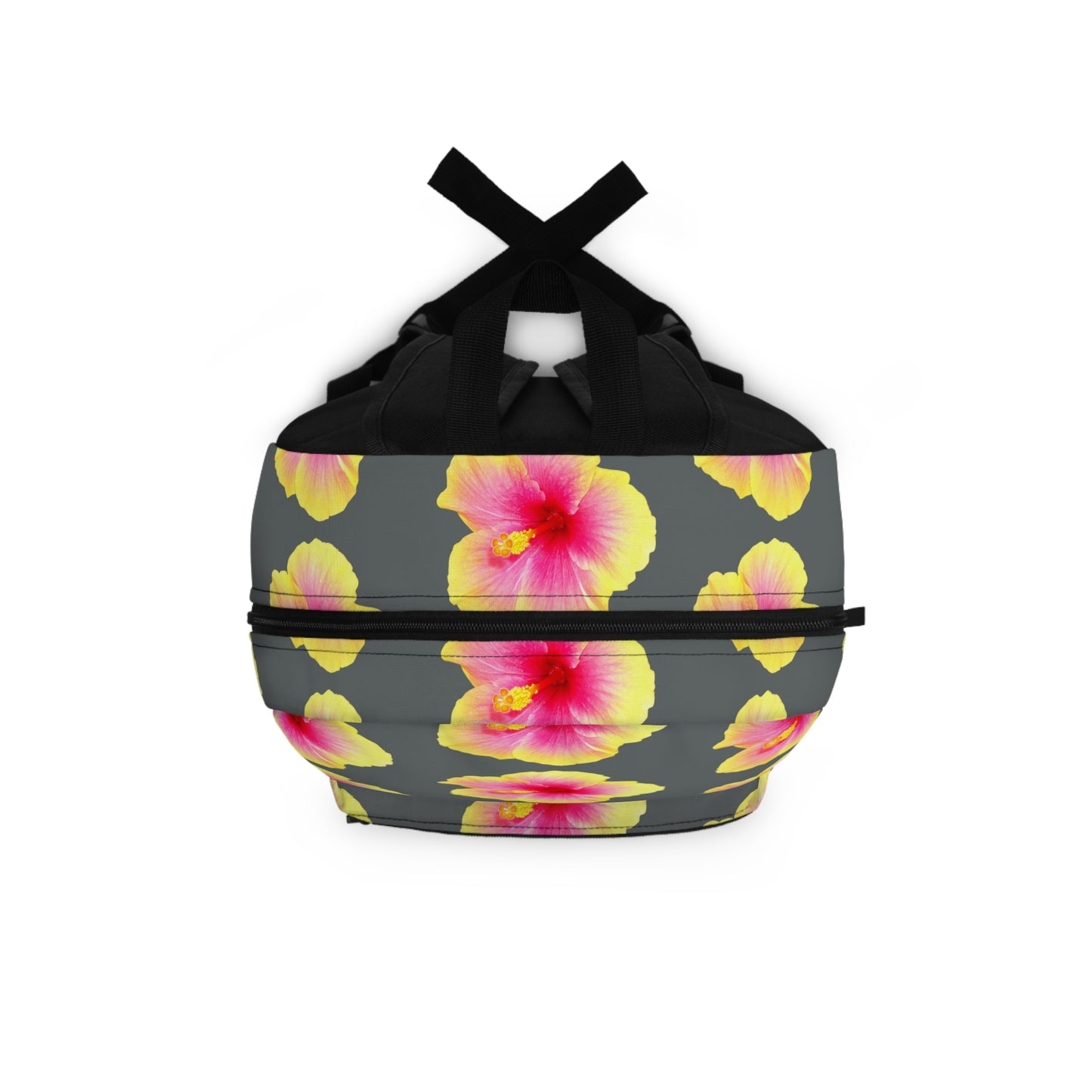 Tropical Backpack / Yellow & Pink Hibiscus Flower/Dark Grey