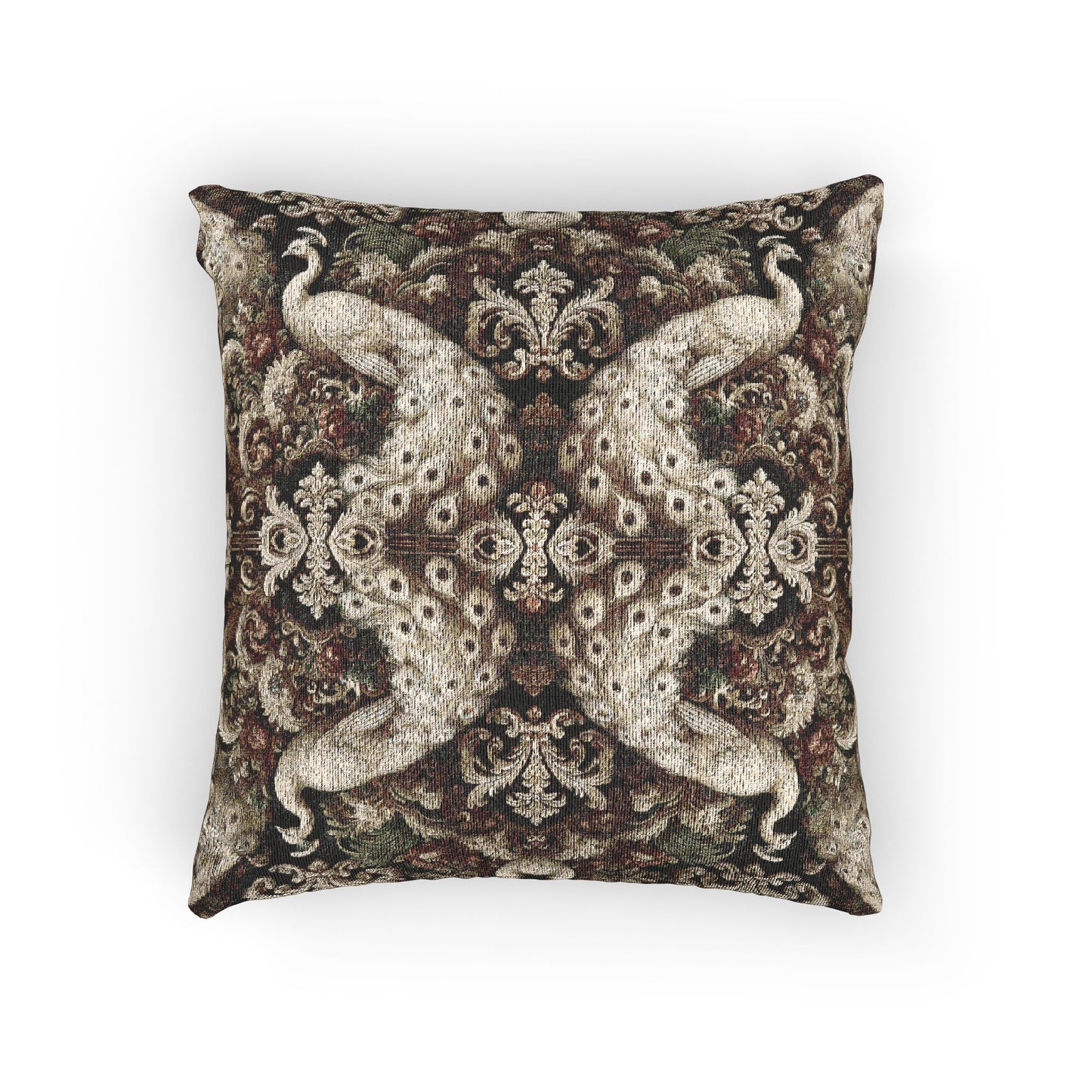 Woven Pillow, 17"W x 18"L ~ Kaleido White Peacocks