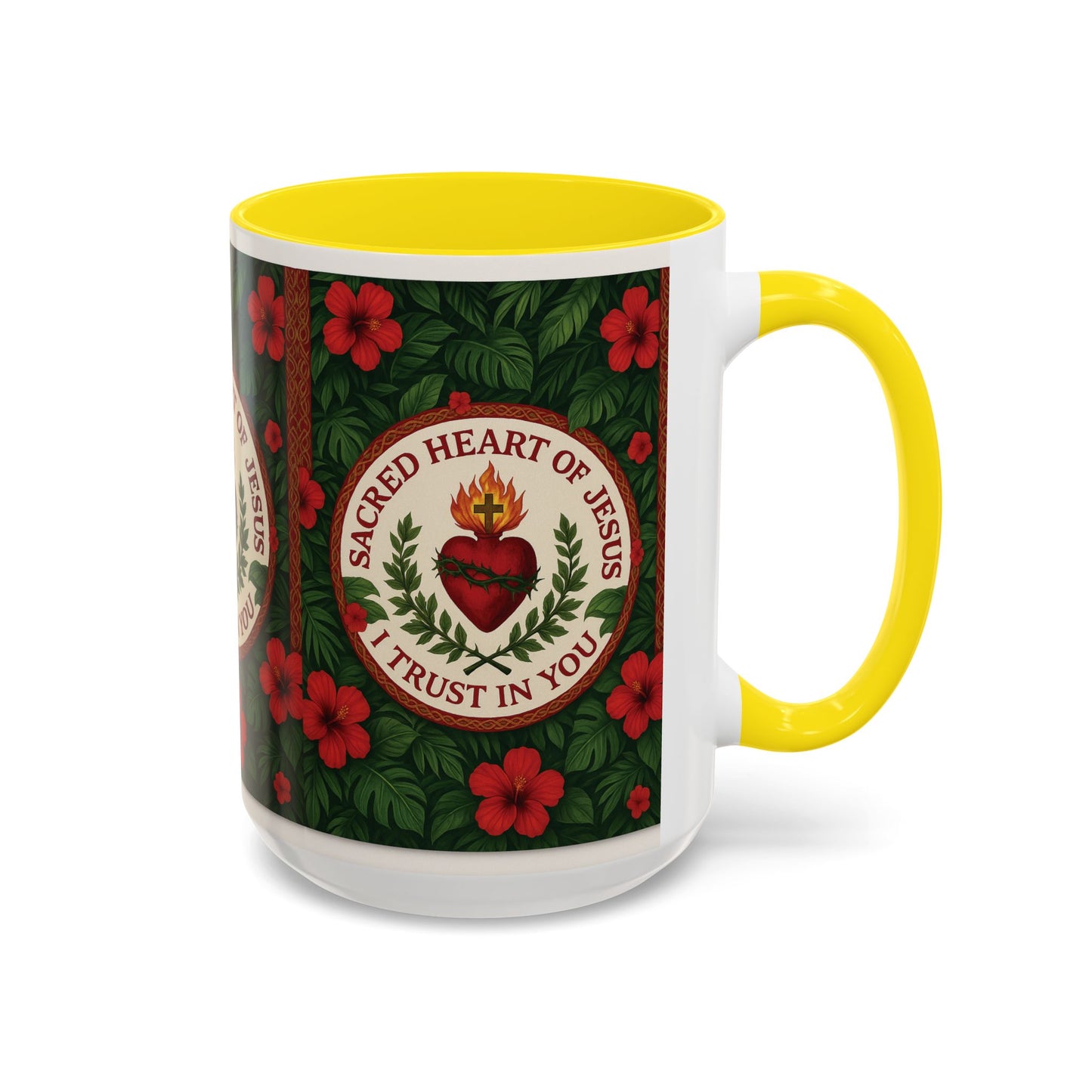 Religious Accent Color Coffee Mug (11, 15oz) / Sacred Heart of Jesus Prayer, Various Colors
