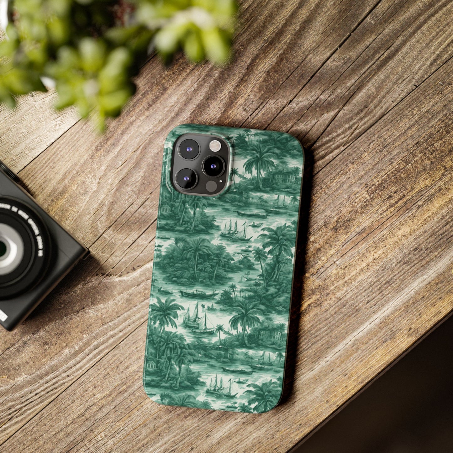 Slim Phone Cases - Tropical Toile #1, evergreen