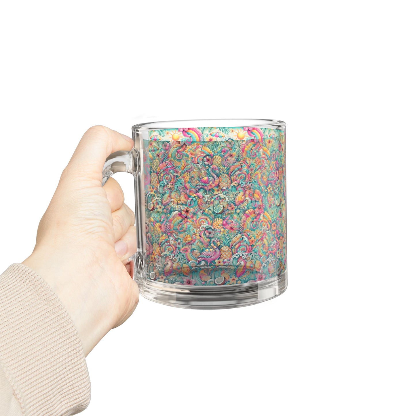 Tropical Glass Mug - 10oz Coffee Cup / Flamingo Funday