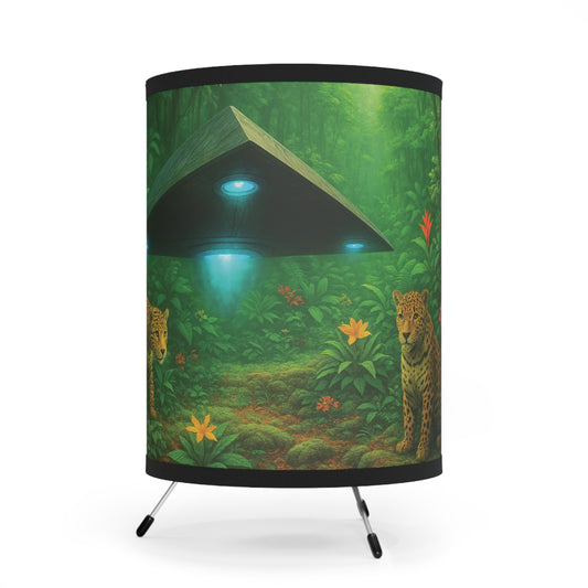 UFO and Jaguars Tripod Lamp with Artistic High-Res Shade - Perfect for Home Décor