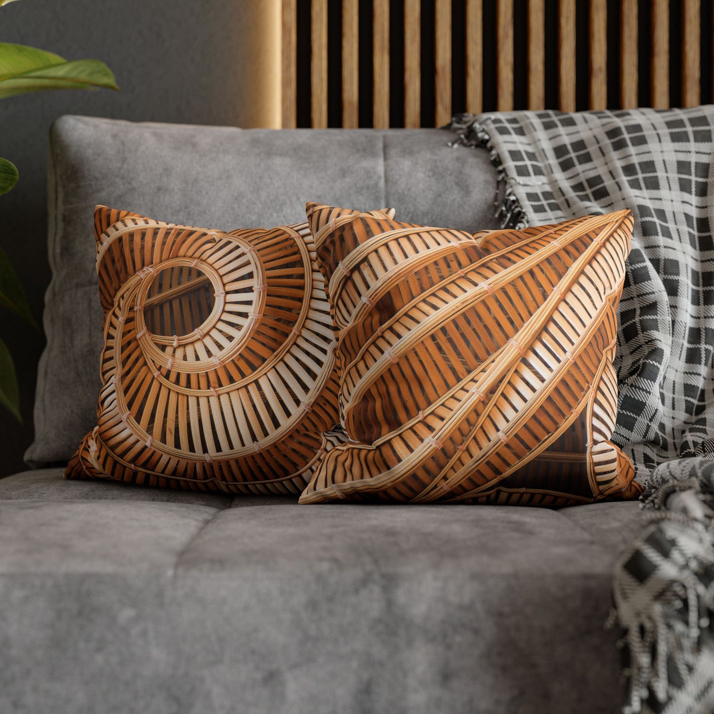 Faux Suede Square Pillowcase - Natural Bamboo Spiral