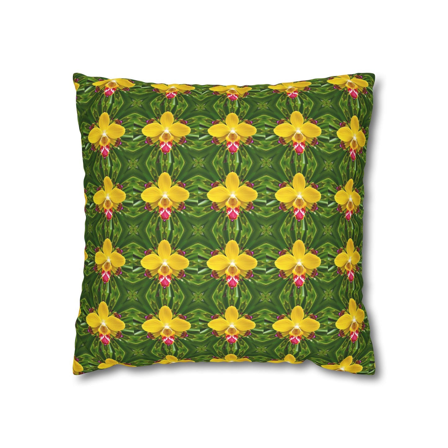 Faux Suede Square Pillowcase - Yellow Orchid Kaleidoscope