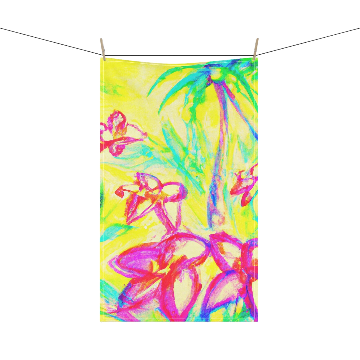 Tea Towels (cotton, poly), Tropical Doodles, Yellow