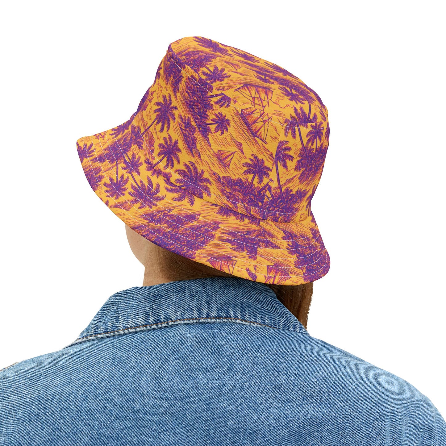 Tropical Polyester Bucket Hat, 2 Sizes - Faraway Toile/Pop