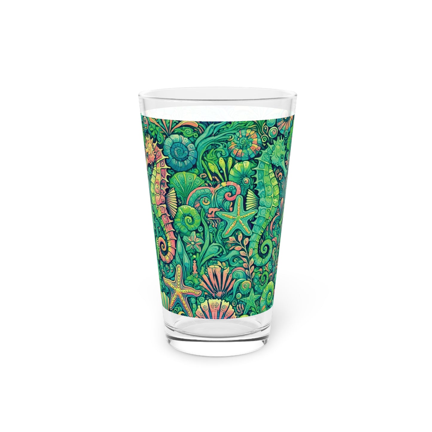 Pint Glass, 16oz - Seahorse Trio Lime
