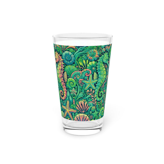 Pint Glass, 16oz - Seahorse Trio Lime