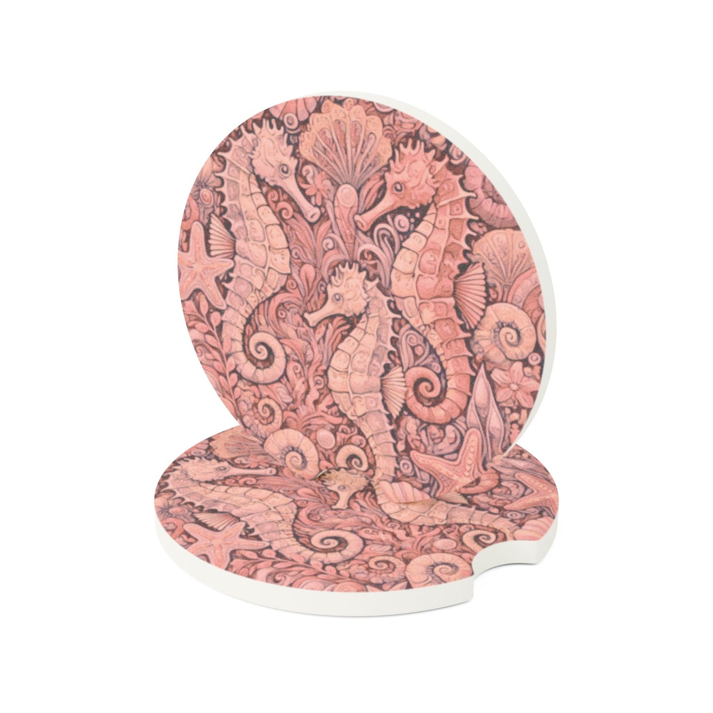 Soapstone Car Coaster - Seahorses/Red